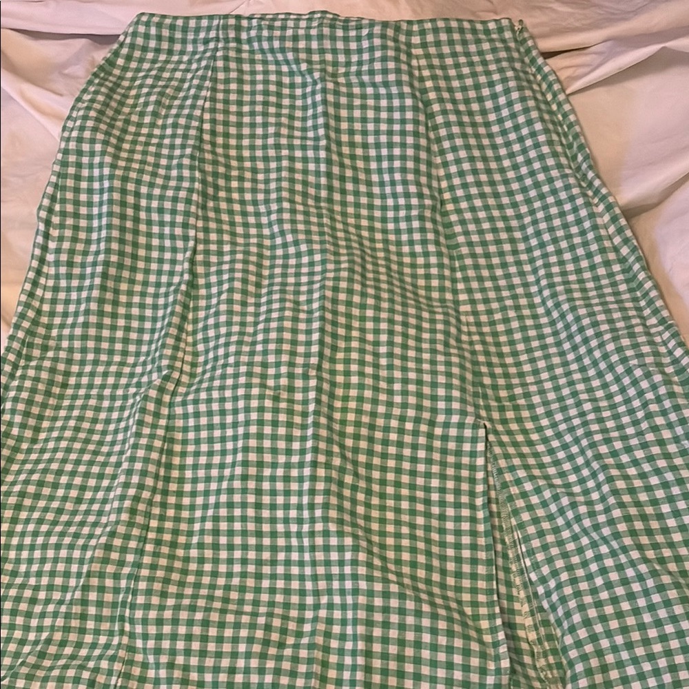 Green Gingham Midi Skirt